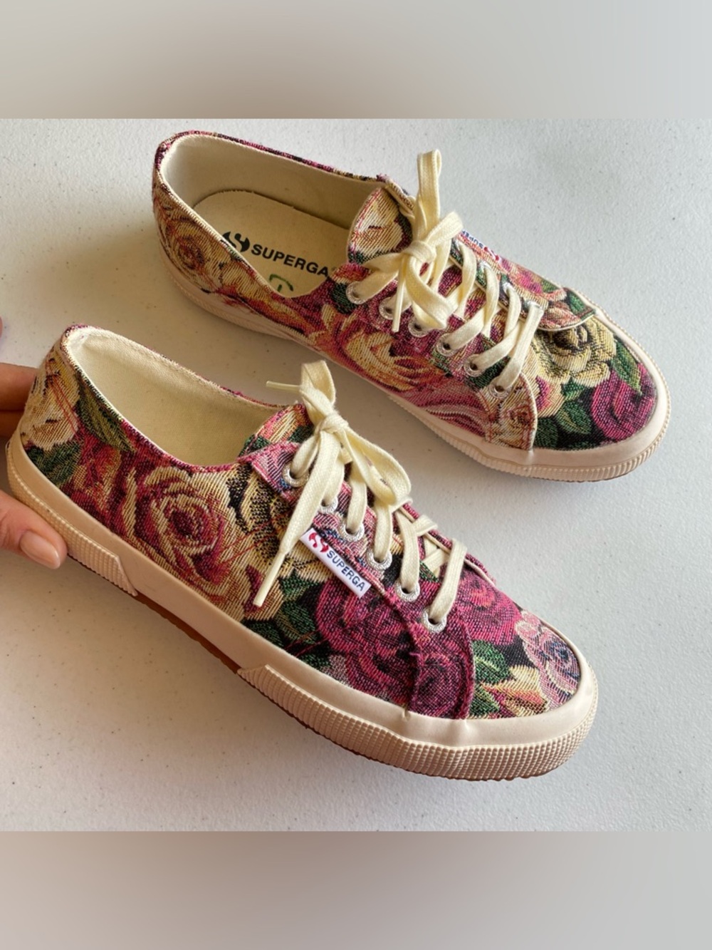 Superga Floral Canvas Sneakers in Pink, Green, Cream